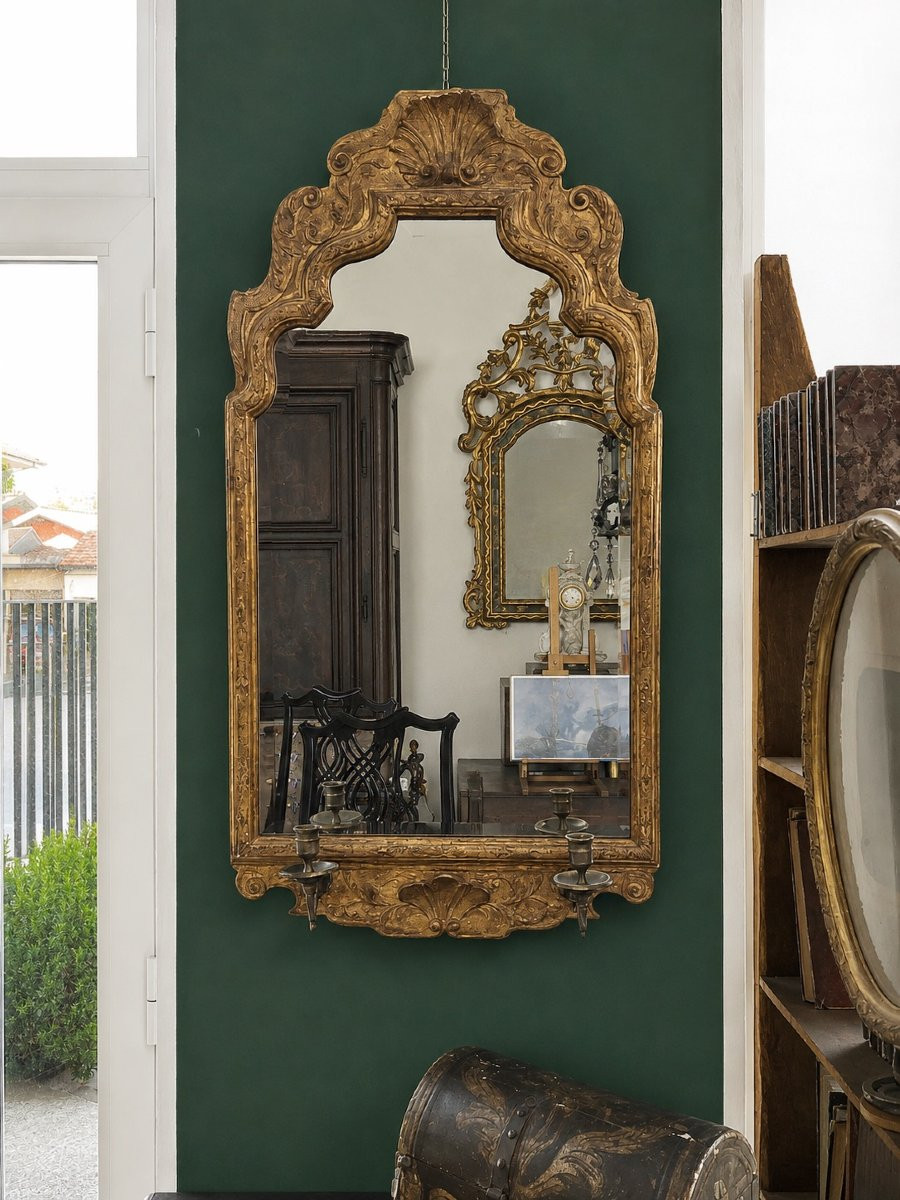 Miroir doré du XIXe siècle avec verre biseauté-photo-2