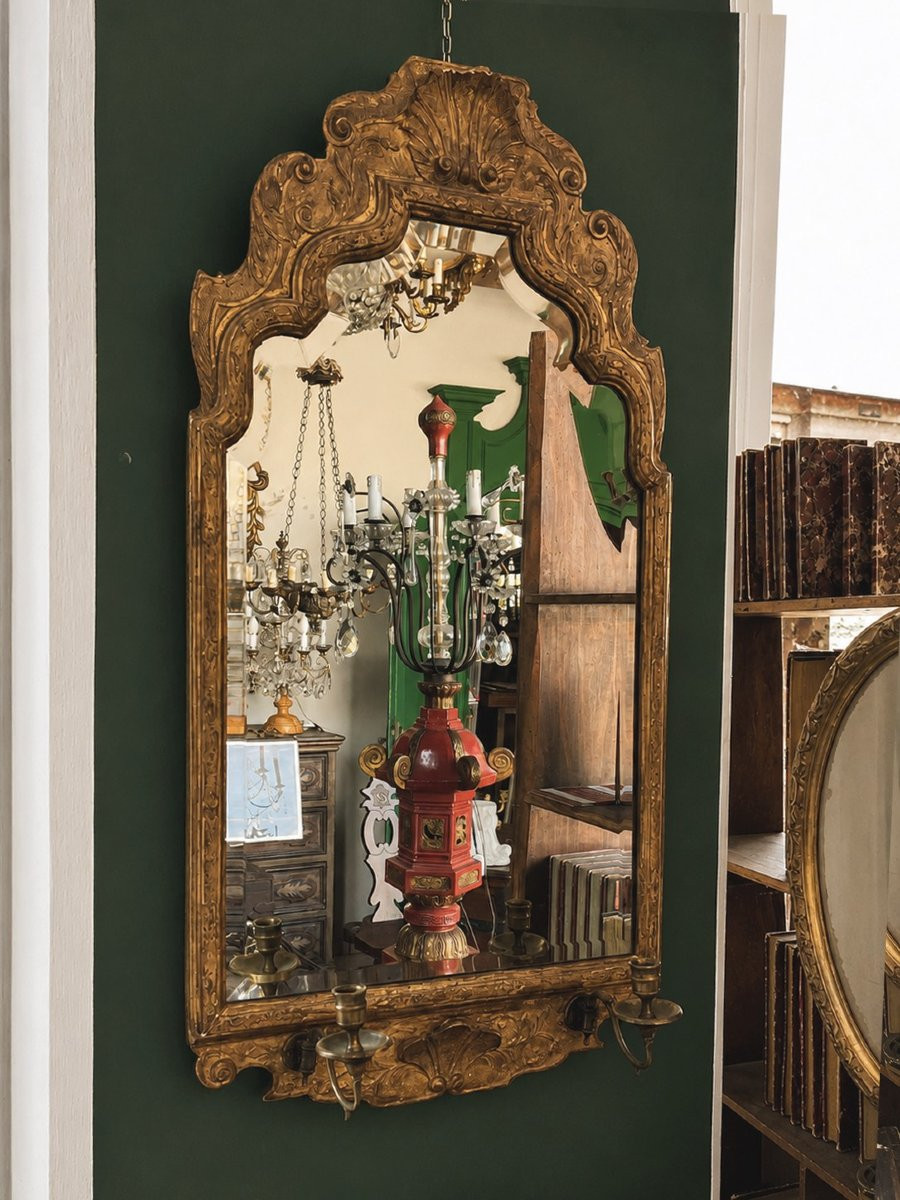 Miroir doré du XIXe siècle avec verre biseauté-photo-3