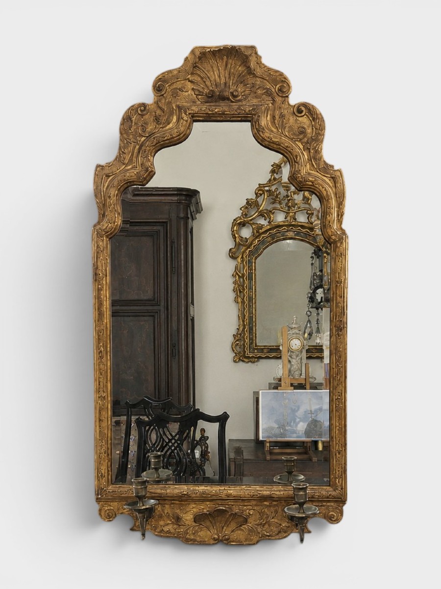 Miroir doré du XIXe siècle avec verre biseauté