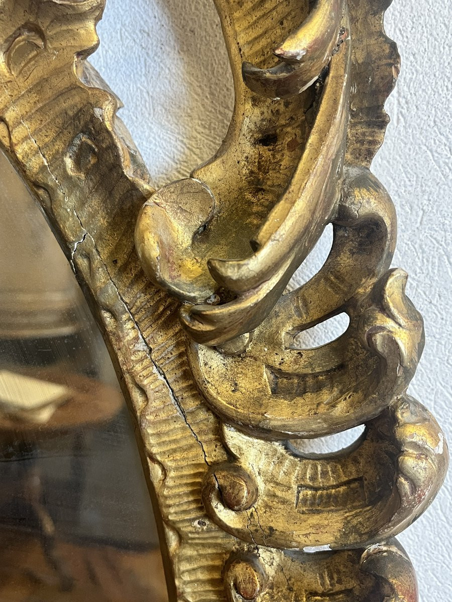 Miroir ovale en bois sculpté et doré à la feuille – XIXe siècle-photo-4
