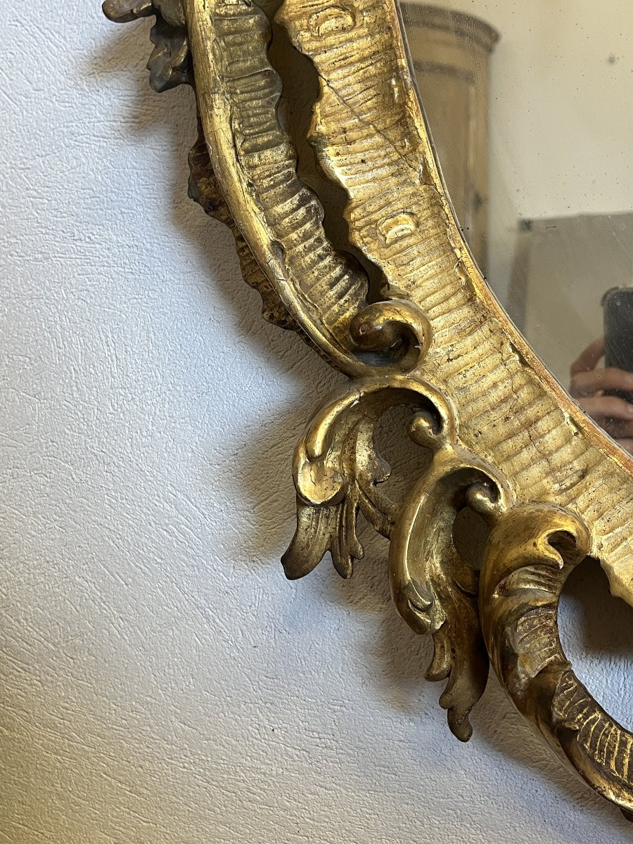 Miroir ovale en bois sculpté et doré à la feuille – XIXe siècle-photo-3