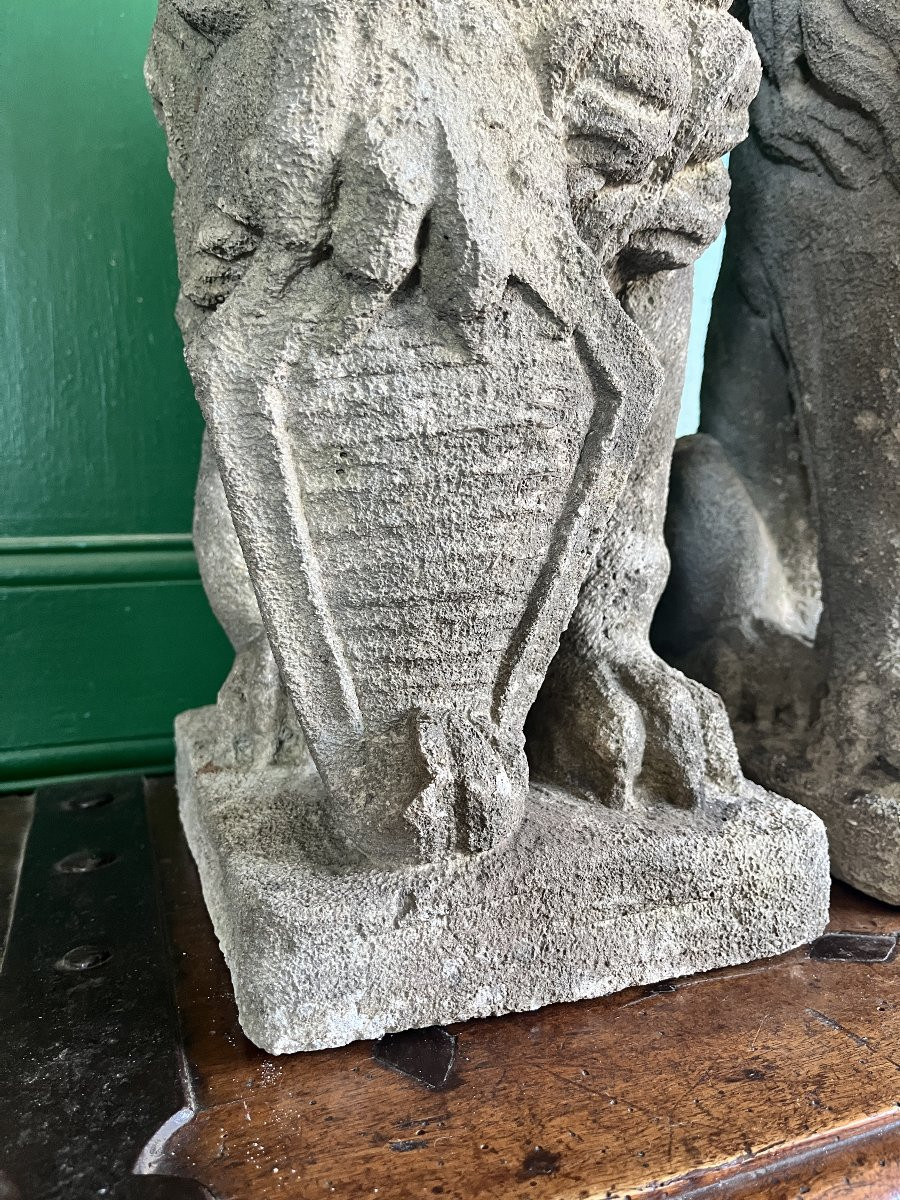 Paire de lions en pierre de grès – Fin du XIXe siècle-photo-4