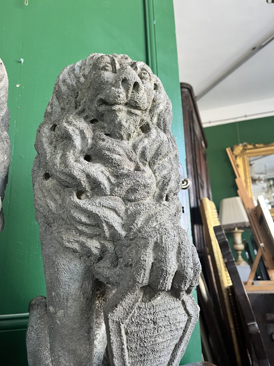 Paire de lions en pierre de grès – Fin du XIXe siècle-photo-5
