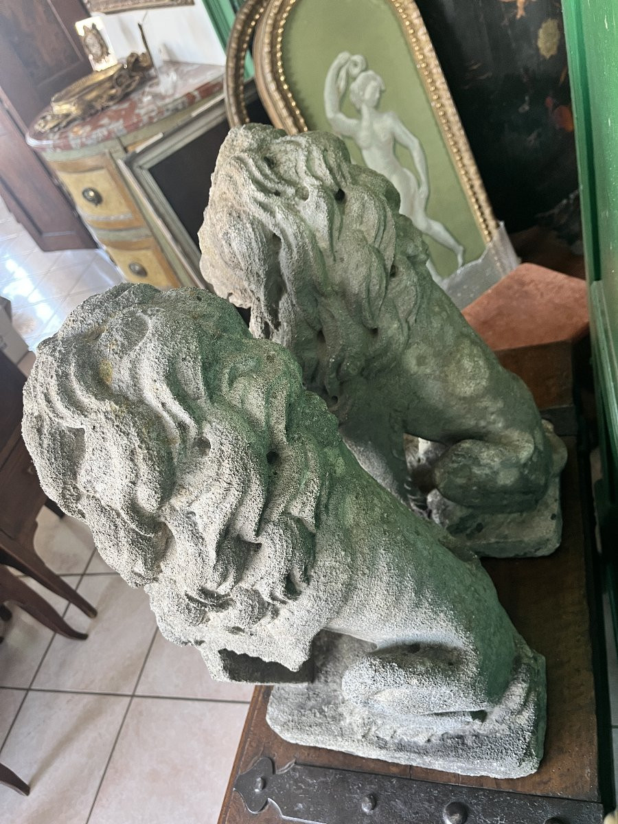 Paire de lions en pierre de grès – Fin du XIXe siècle-photo-7