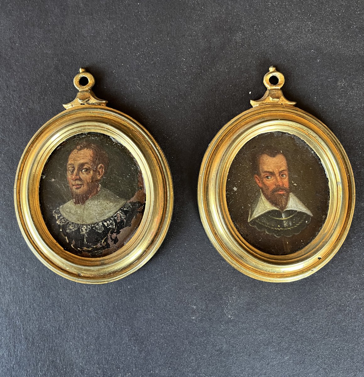 A Pair Of 17th-century Miniatures Painted On Copper With Bronze Frames.-photo-2