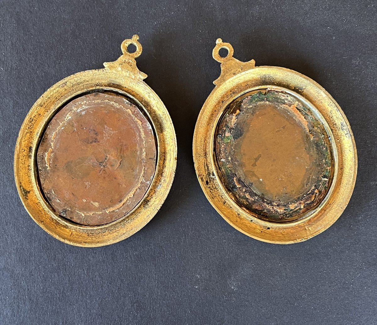 A Pair Of 17th-century Miniatures Painted On Copper With Bronze Frames.-photo-3