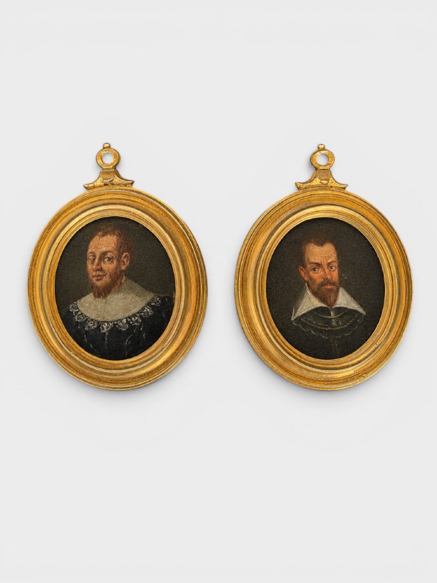 A Pair Of 17th-century Miniatures Painted On Copper With Bronze Frames.