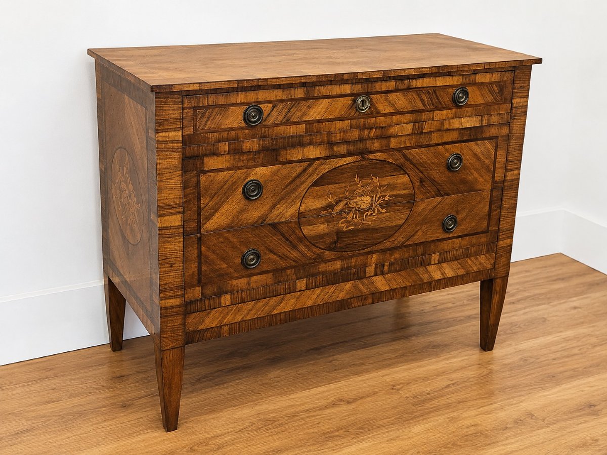 Commode plaquée et marquetée de la fin du XIXe siècle-photo-2