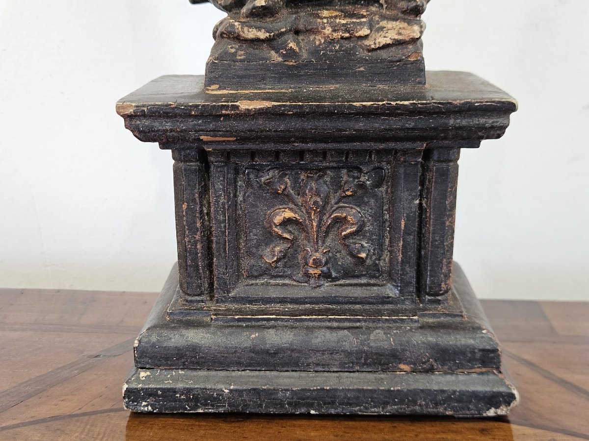 Sculpture en bois peint représentant Dante Alighieri – XIXe siècle-photo-3