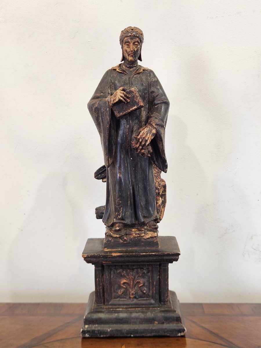 Sculpture en bois peint représentant Dante Alighieri – XIXe siècle-photo-1