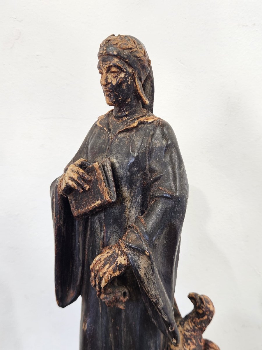Sculpture en bois peint représentant Dante Alighieri – XIXe siècle-photo-3