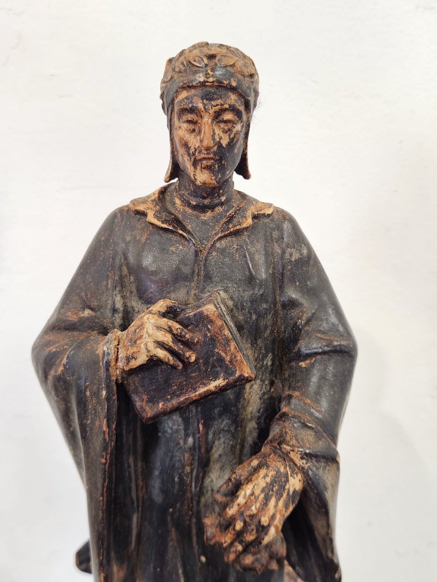 Sculpture en bois peint représentant Dante Alighieri – XIXe siècle-photo-4