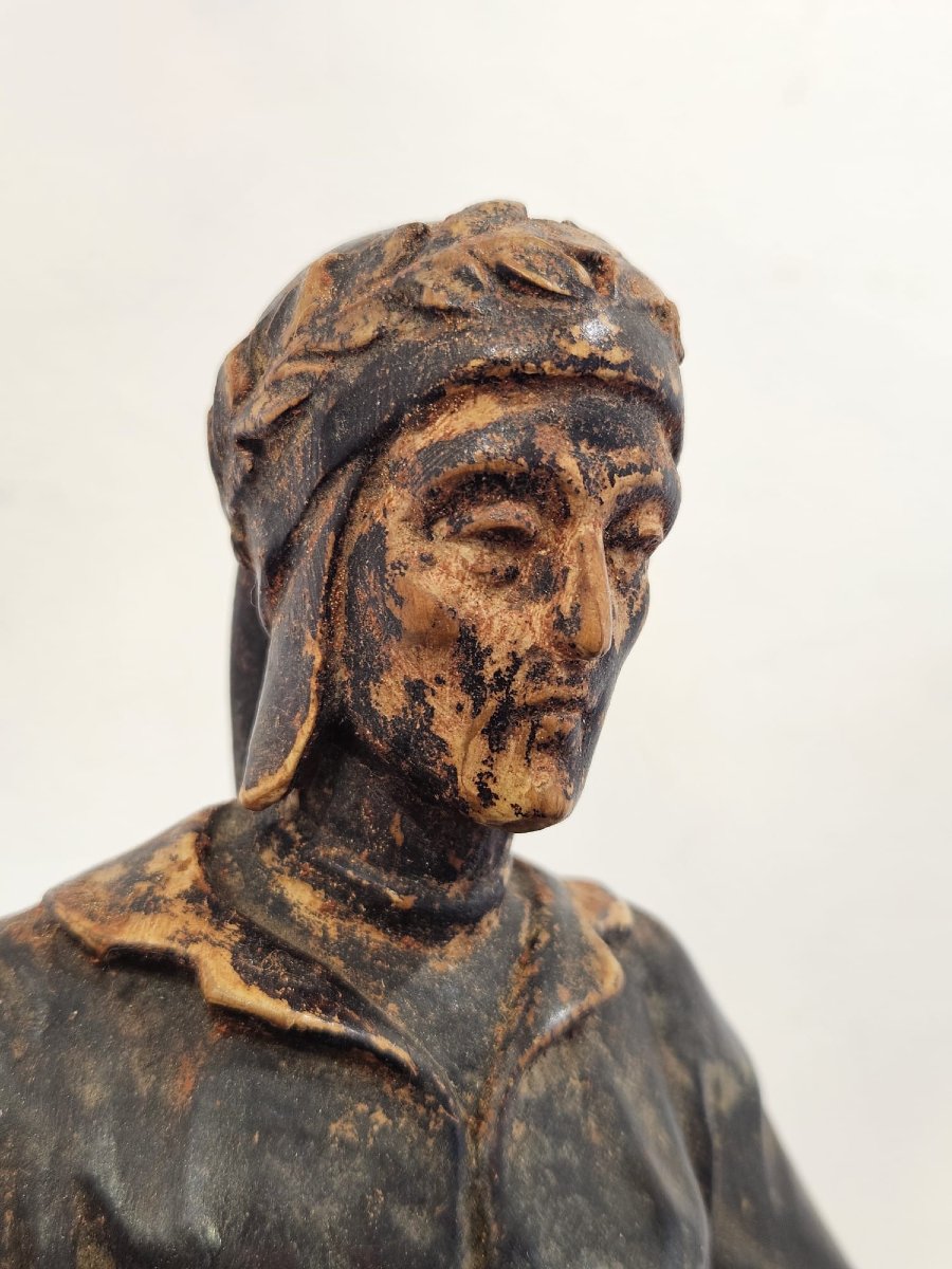 Sculpture en bois peint représentant Dante Alighieri – XIXe siècle-photo-8