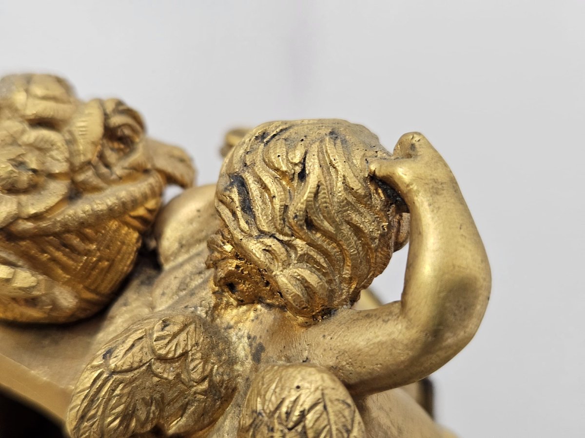 Empire-style Clock In Gilded And Patinated Bronze With A Cherub And A Goose – Early 19th Century-photo-1
