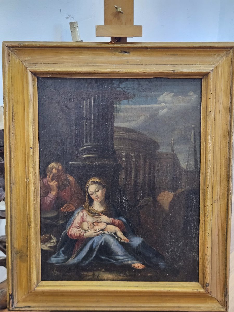 Neoclassical Painting Depicting The Holy Family With Ruins – Late 18th Century-photo-2