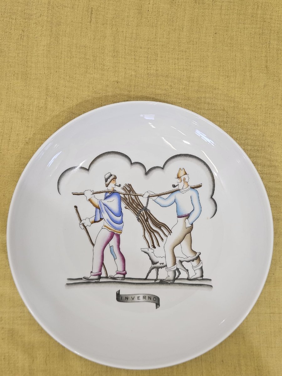 Élégante série de 4 assiettes Richard Ginori – Gio Ponti « Les Quatre Saisons »-photo-4