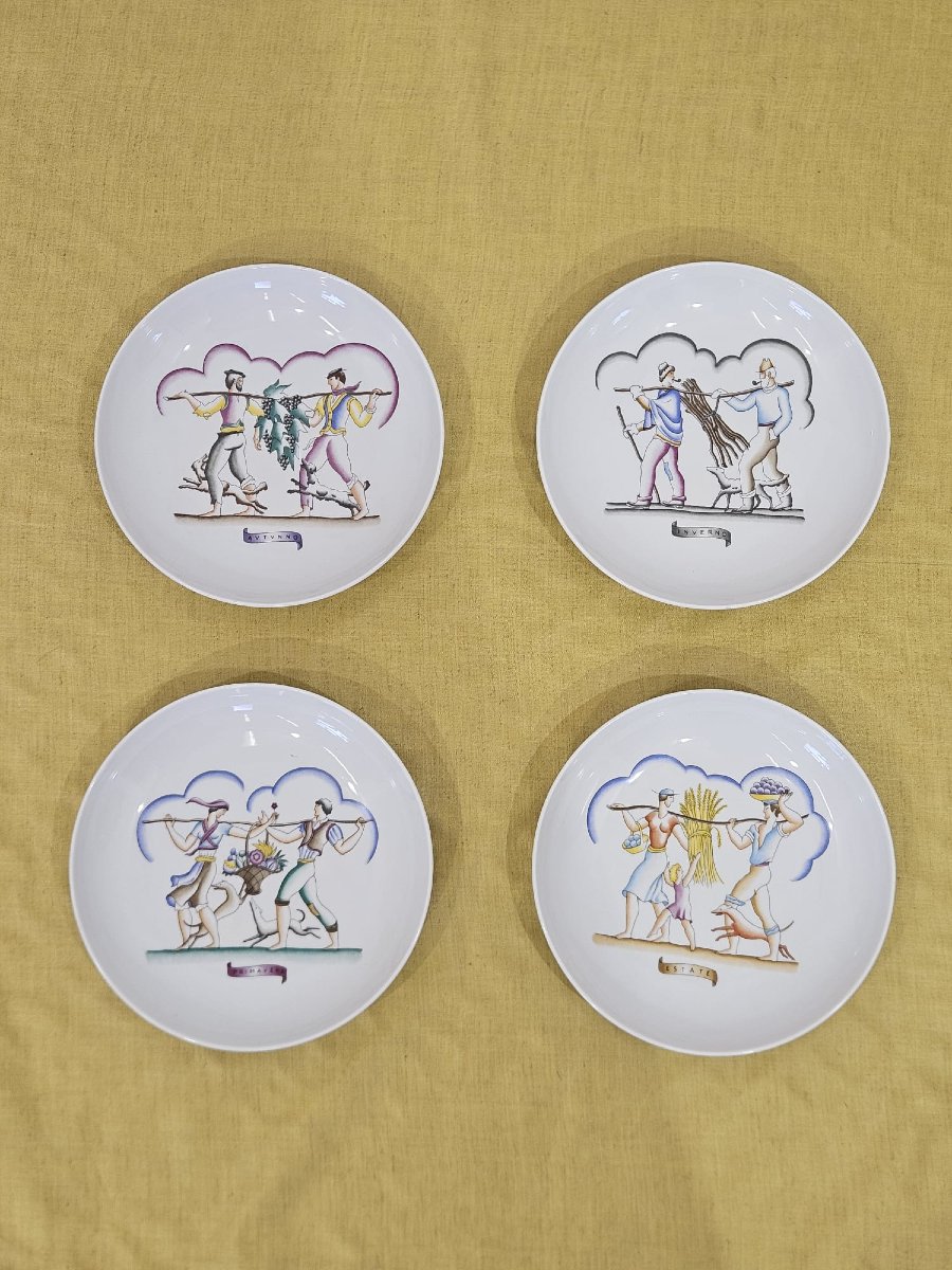 Élégante série de 4 assiettes Richard Ginori – Gio Ponti « Les Quatre Saisons »-photo-2
