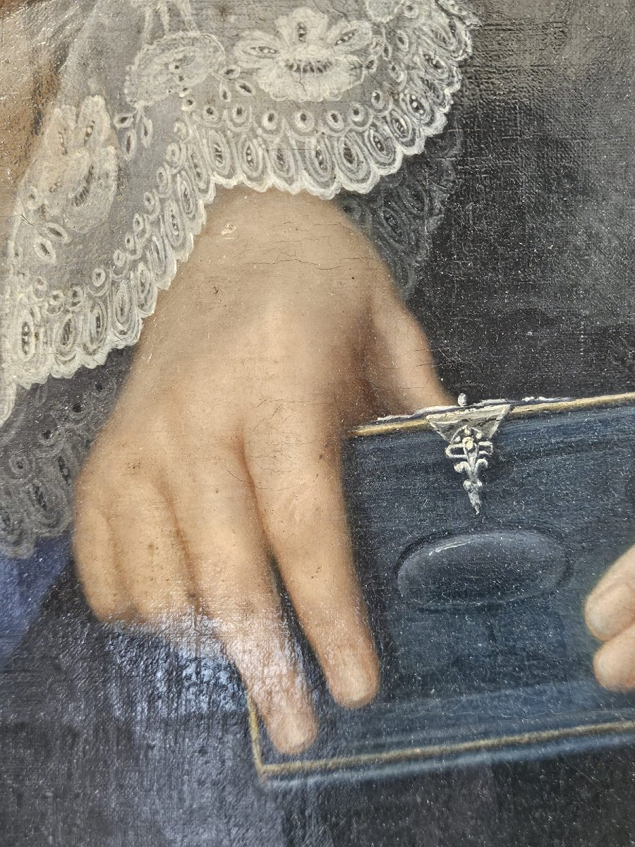 Portrait de dame avec livre – École du XIXe siècle-photo-3