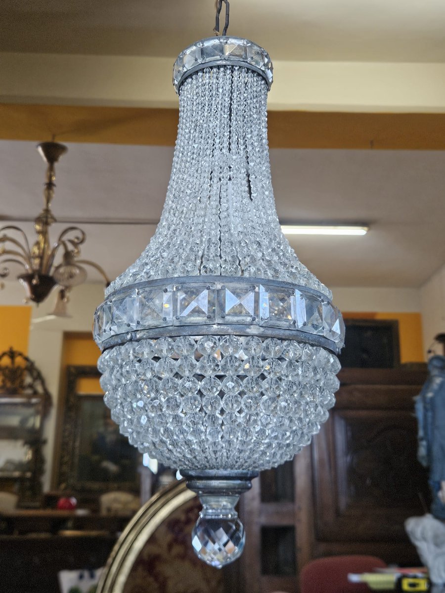 Empire-style Crystal Chandelier – 1940s – Height: Approx. 43 Cm-photo-3