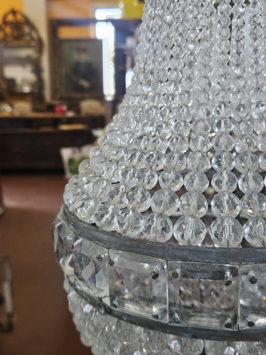 Empire-style Crystal Chandelier – 1940s – Height: Approx. 43 Cm-photo-4
