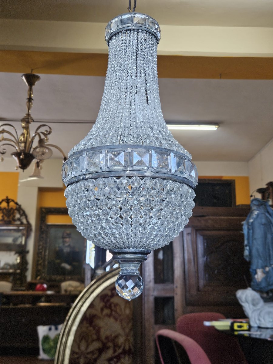 Empire-style Crystal Chandelier – 1940s – Height: Approx. 43 Cm-photo-7