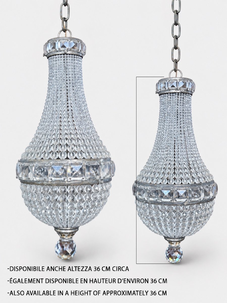 Empire-style Crystal Chandelier – 1940s – Height: Approx. 43 Cm-photo-8
