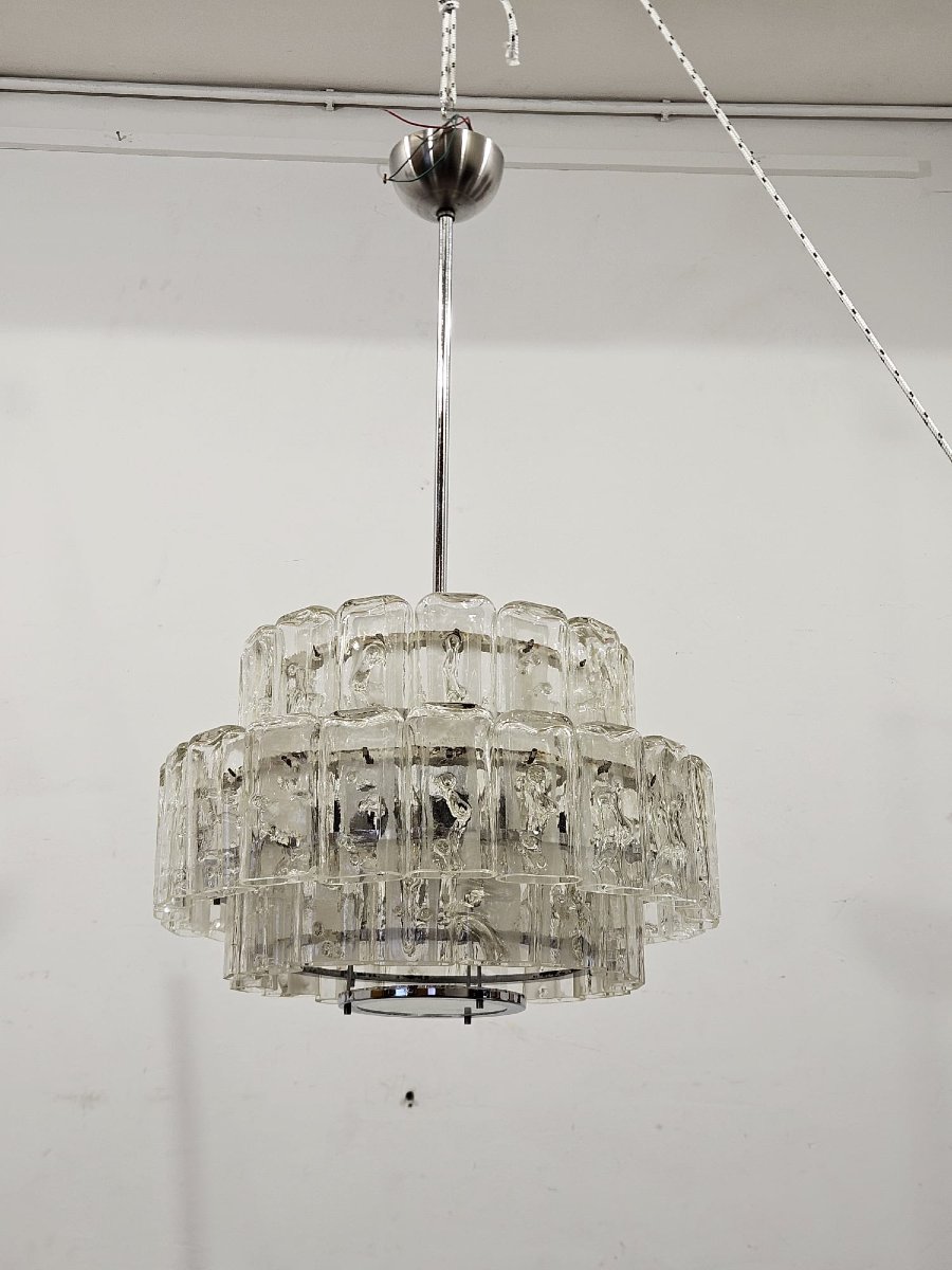 Paire de lustres DORIA-Werkstätten en verre et métal chromé – Années 1960-photo-2