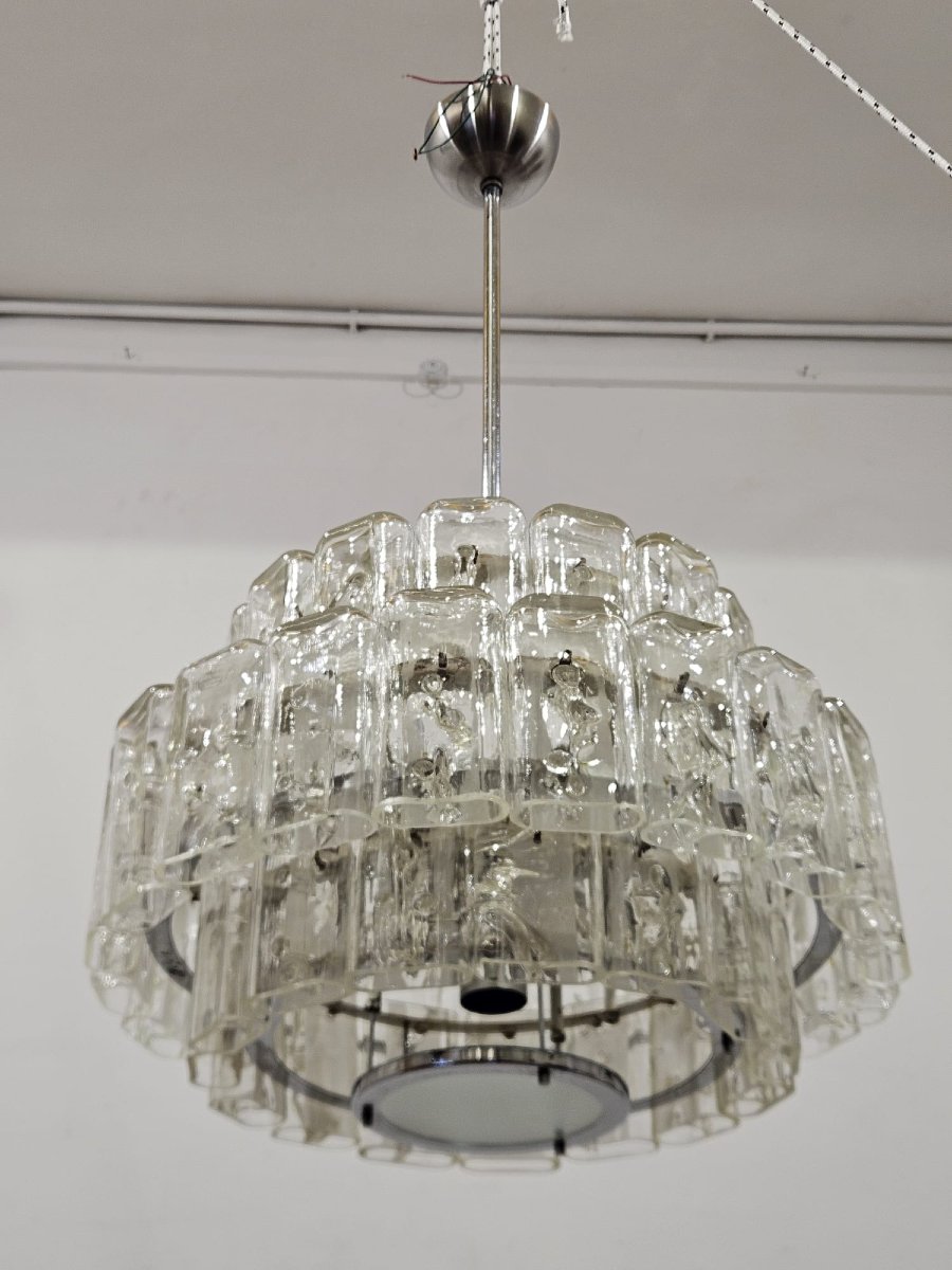 Paire de lustres DORIA-Werkstätten en verre et métal chromé – Années 1960-photo-4