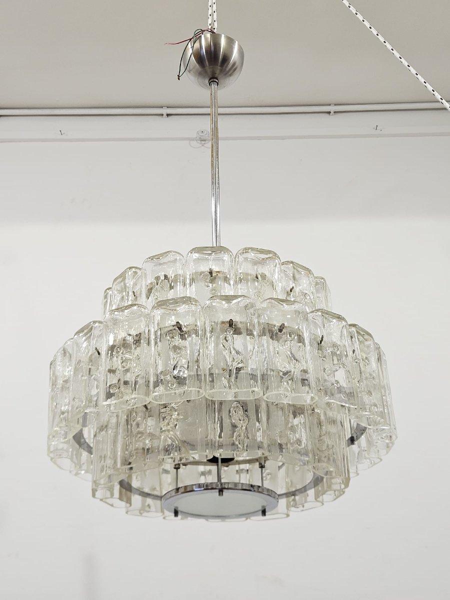 Paire de lustres DORIA-Werkstätten en verre et métal chromé – Années 1960-photo-1