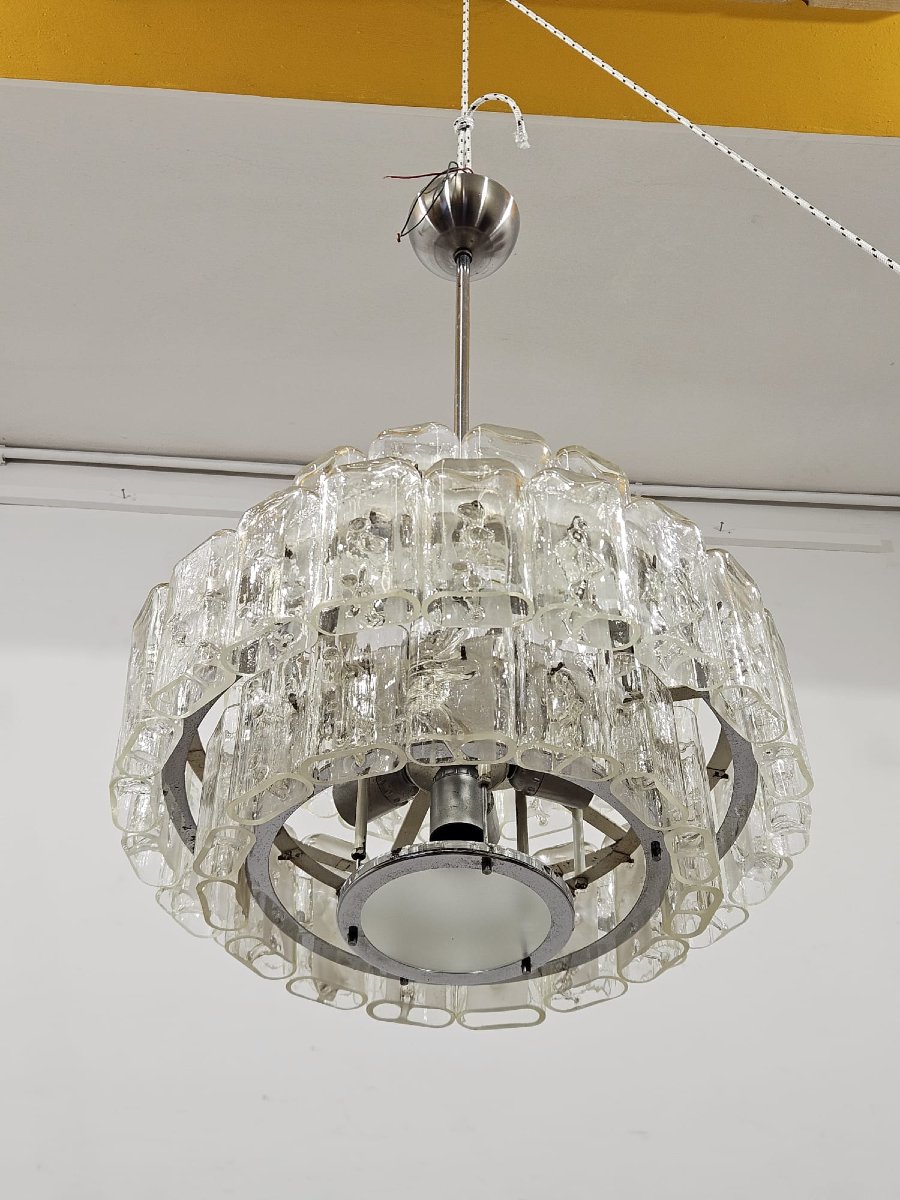 Paire de lustres DORIA-Werkstätten en verre et métal chromé – Années 1960-photo-2