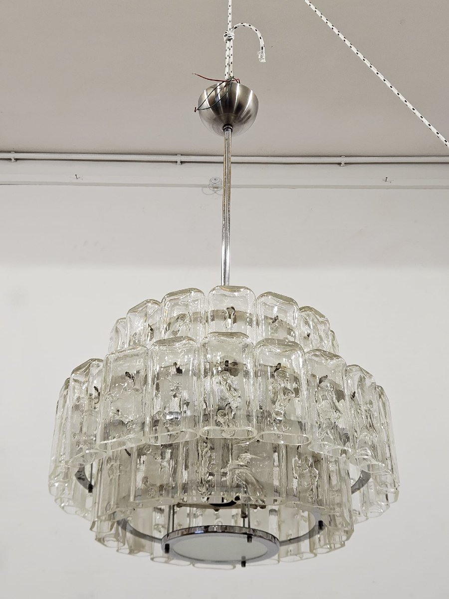 Paire de lustres DORIA-Werkstätten en verre et métal chromé – Années 1960-photo-3