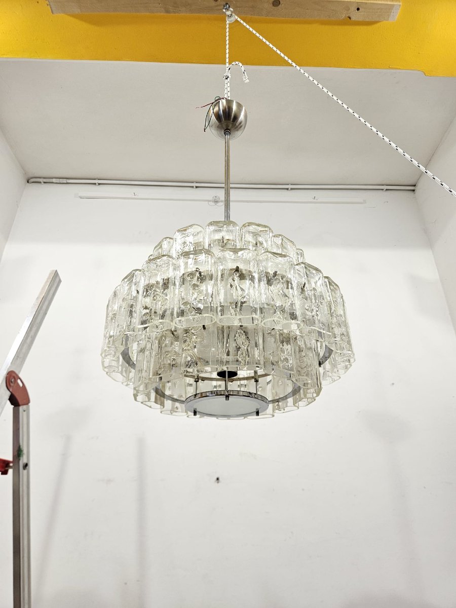 Paire de lustres DORIA-Werkstätten en verre et métal chromé – Années 1960-photo-4