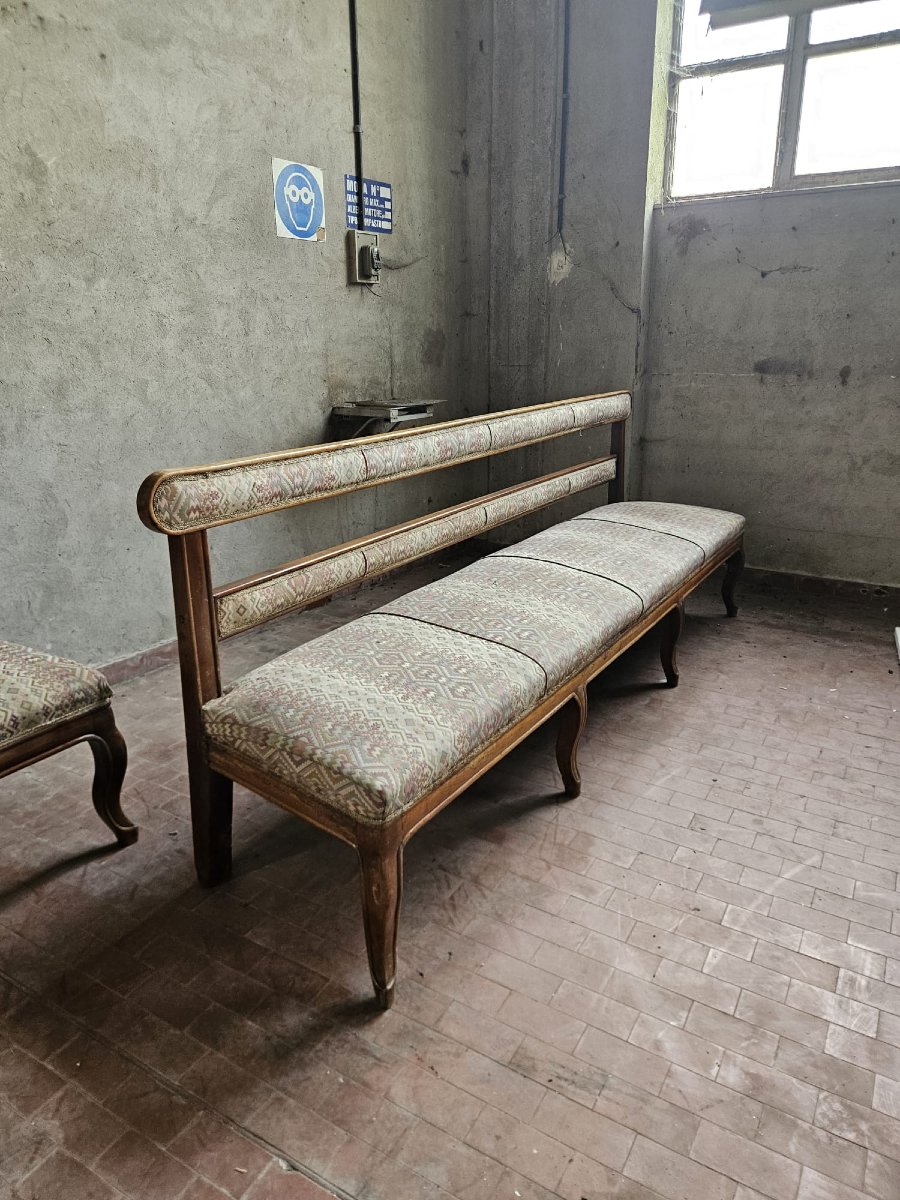 Paire de grandes banquettes piémontaises en noyer – Milieu du XIXe siècle-photo-4