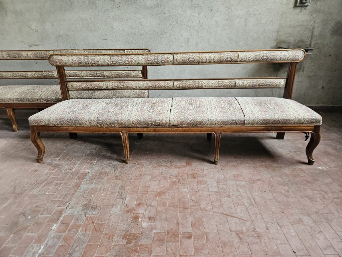 Paire de grandes banquettes piémontaises en noyer – Milieu du XIXe siècle-photo-5