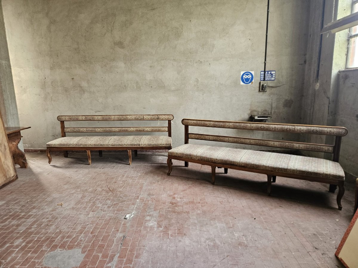 Paire de grandes banquettes piémontaises en noyer – Milieu du XIXe siècle-photo-6