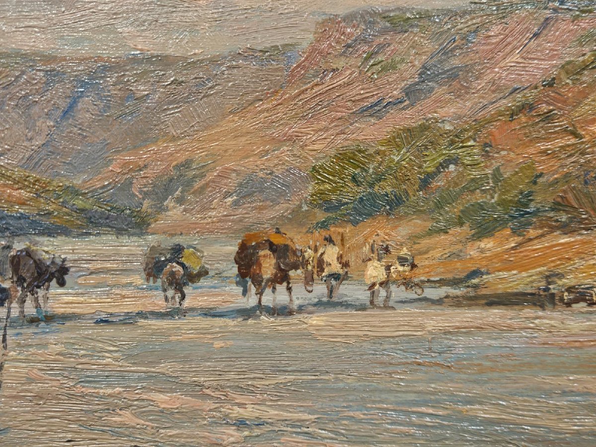 Giuseppe Gheduzzi (1889–1957) – River Landscape – Oil On Wood-photo-1