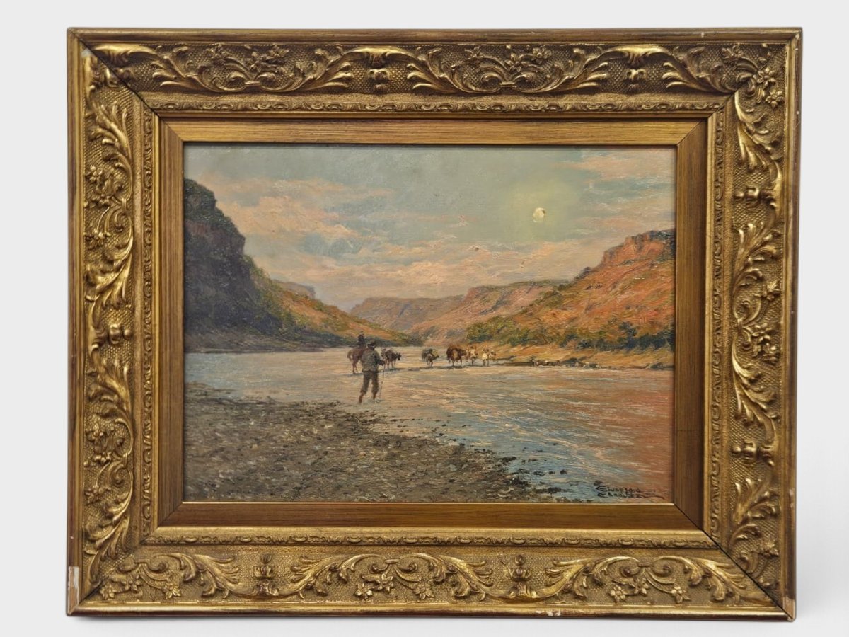 Giuseppe Gheduzzi (1889–1957) – River Landscape – Oil On Wood-photo-3