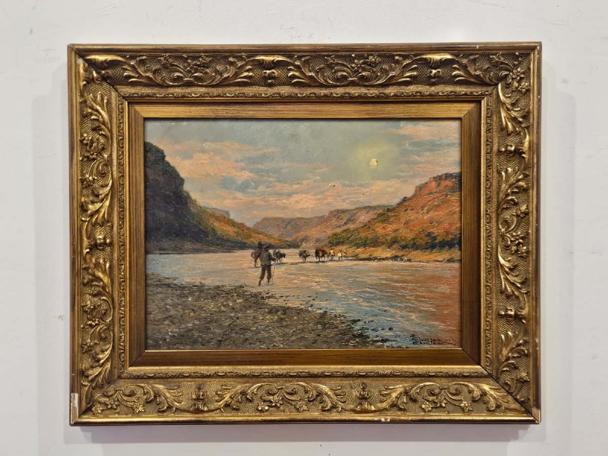 Giuseppe Gheduzzi (1889–1957) – River Landscape – Oil On Wood