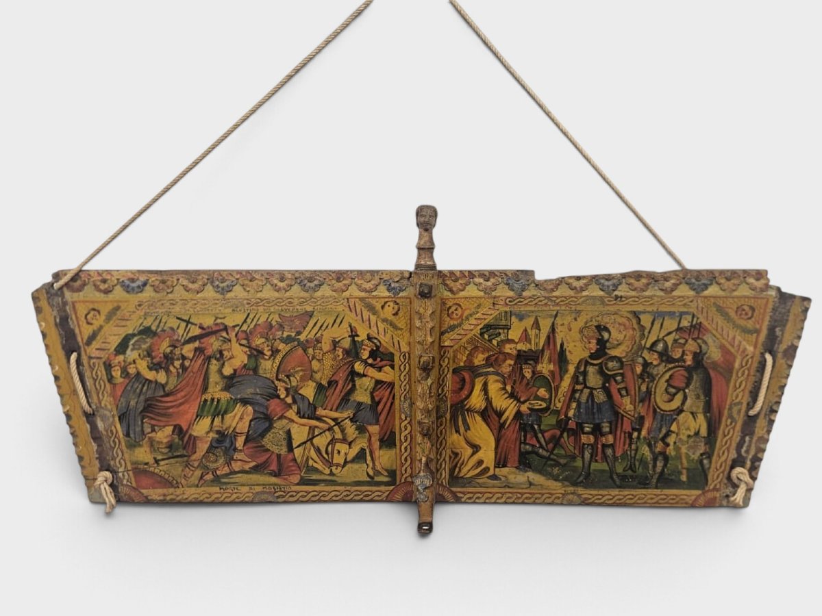 Élément de charrette sicilienne en bois peint – XIXe siècle