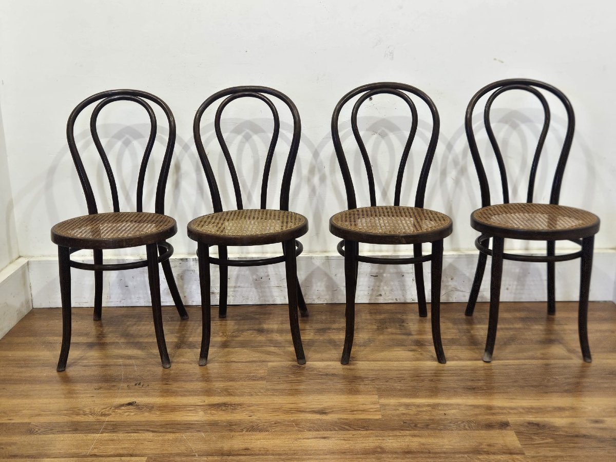 Ensemble de 4 chaises Thonet originales – Bois courbé et cannage viennois-photo-2