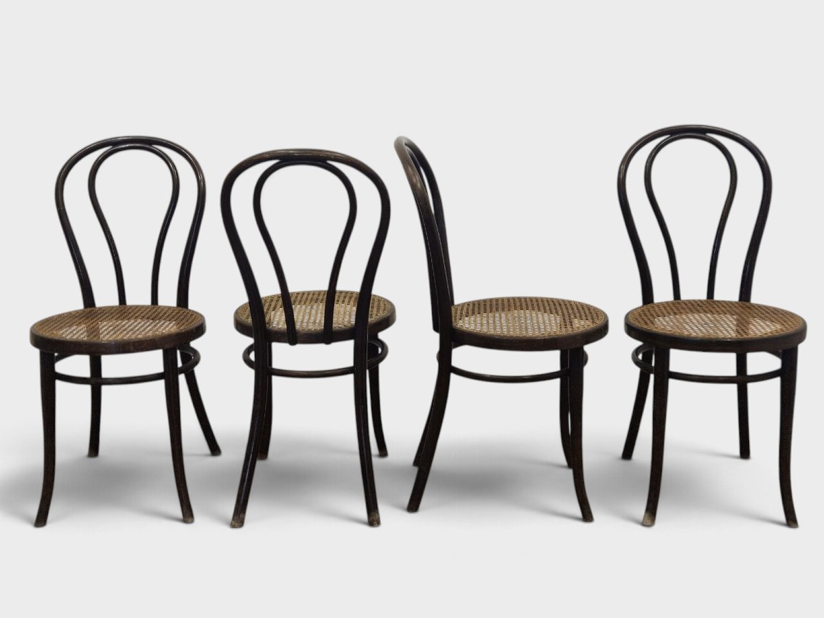 Ensemble de 4 chaises Thonet originales – Bois courbé et cannage viennois