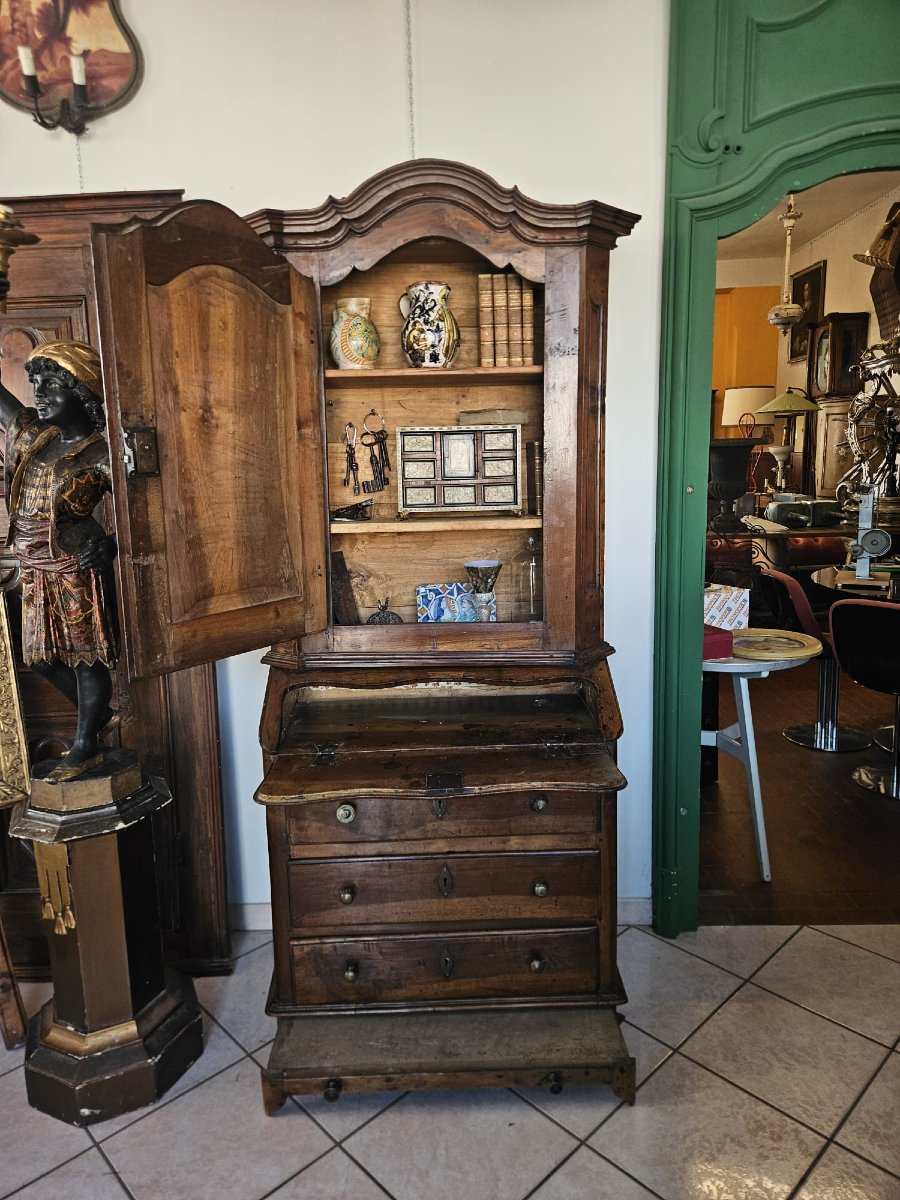 Petit secrétaire à deux corps piémontais en noyer – XVIIIe siècle-photo-1