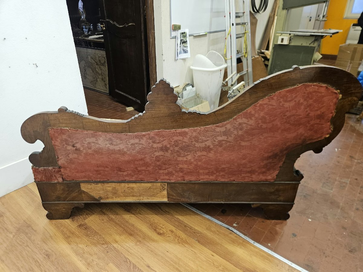 Elegant Charles X Dormeuse In Carved And Veneered Walnut – 19th Century-photo-2