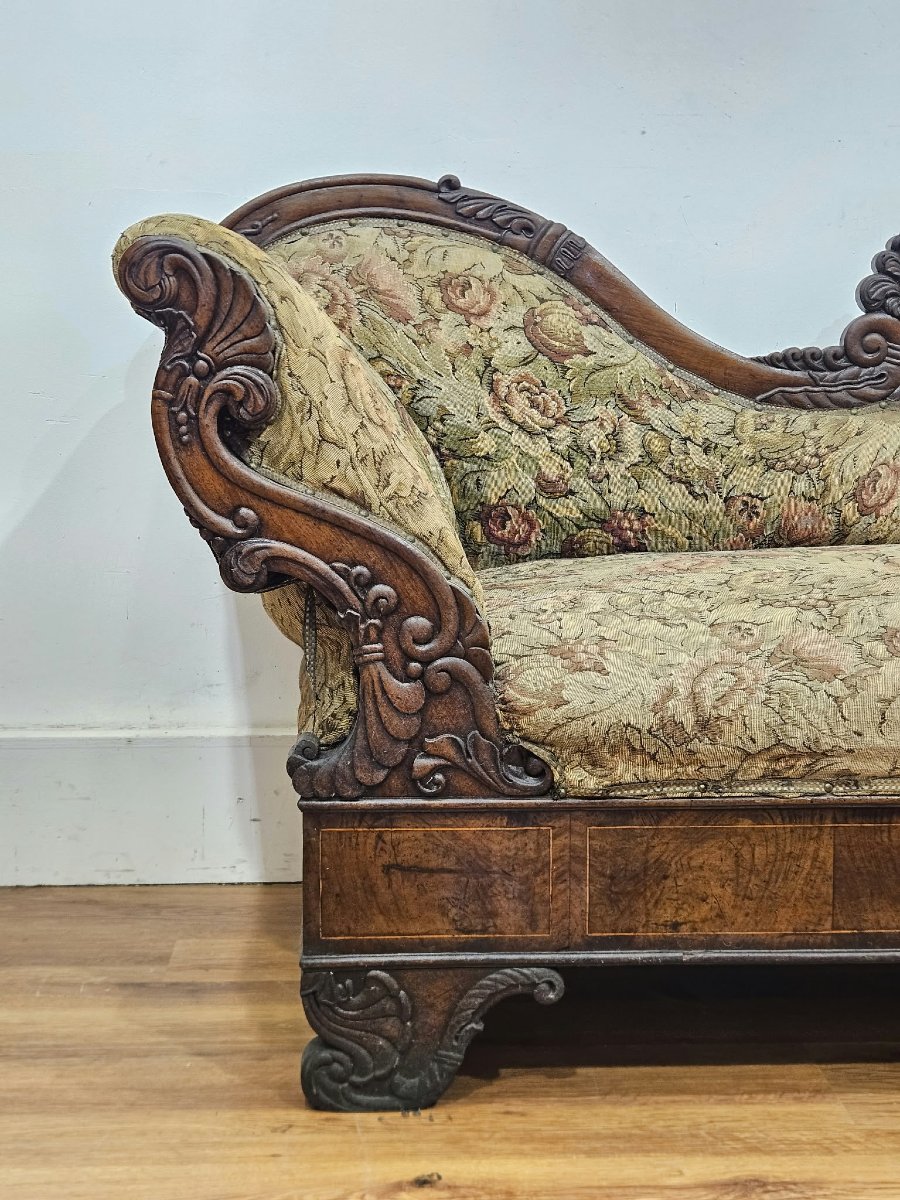 Elegant Charles X Dormeuse In Carved And Veneered Walnut – 19th Century-photo-4