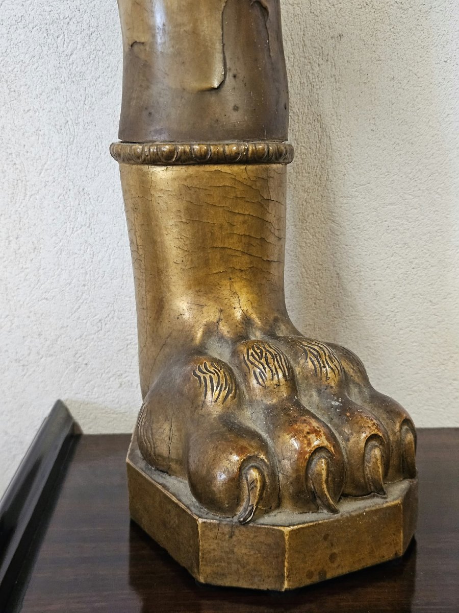 Paire de cornes de bœuf avec socles en bois sculpté et doré – Première moitié du XIXe siècle-photo-2