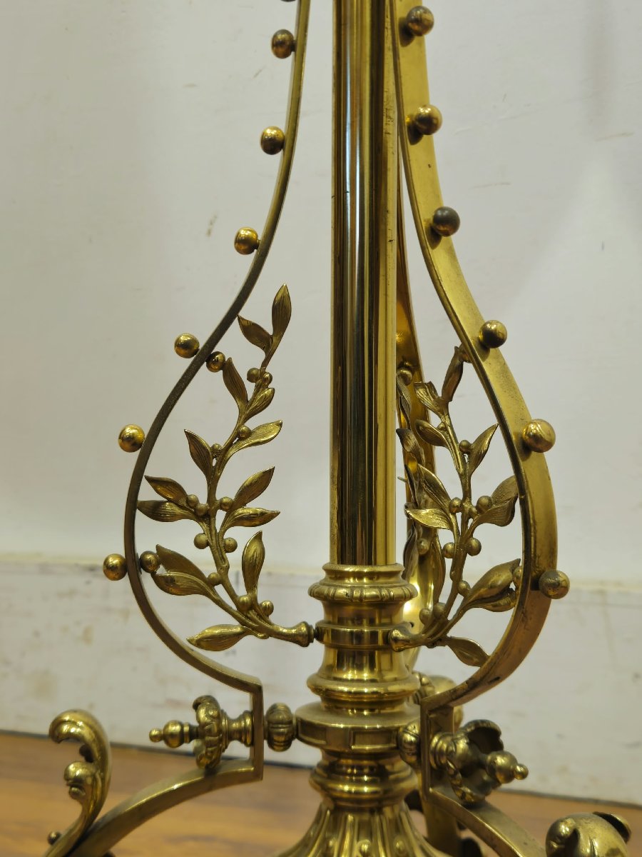 Lampadaire victorien en bronze doré à tige télescopique – Fin XIXe / Début XXe siècle-photo-4