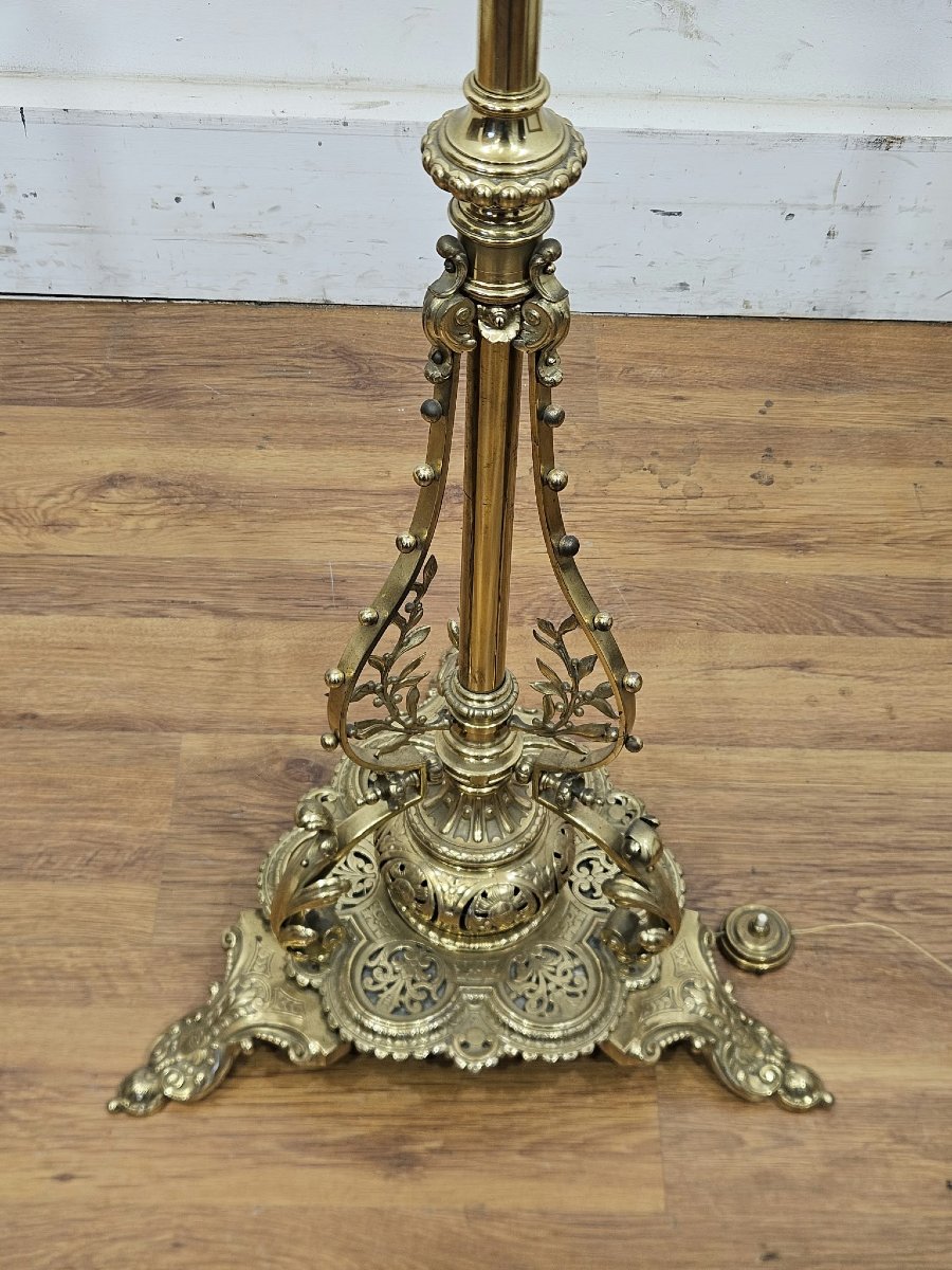 Lampadaire victorien en bronze doré à tige télescopique – Fin XIXe / Début XXe siècle-photo-2