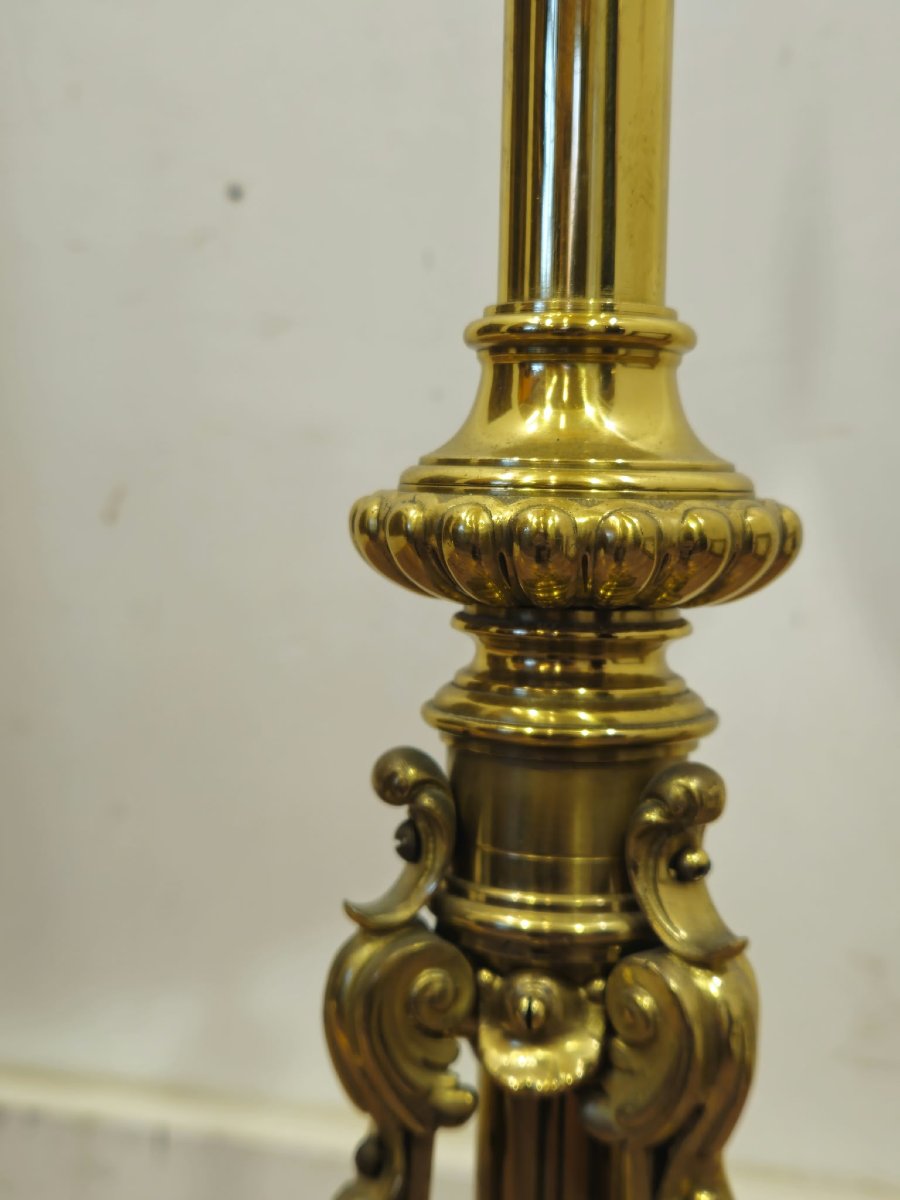 Lampadaire victorien en bronze doré à tige télescopique – Fin XIXe / Début XXe siècle-photo-3