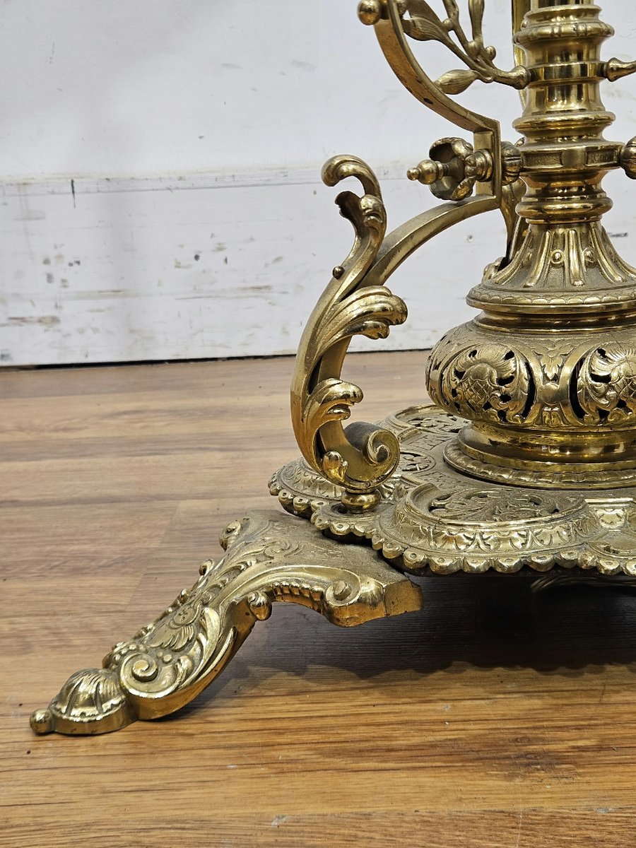 Lampadaire victorien en bronze doré à tige télescopique – Fin XIXe / Début XXe siècle-photo-6