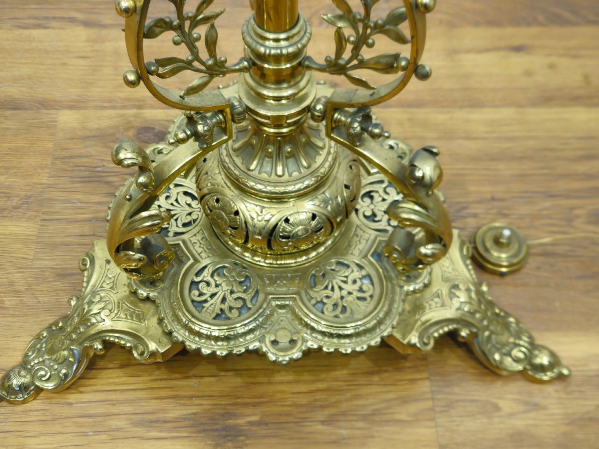 Lampadaire victorien en bronze doré à tige télescopique – Fin XIXe / Début XXe siècle-photo-8